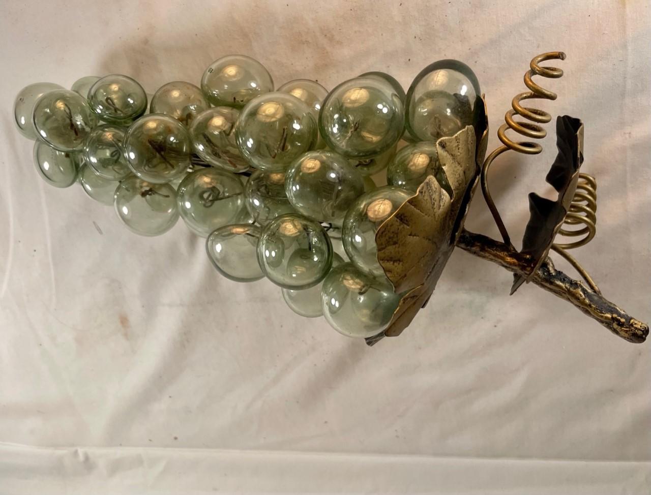 Metal Vintage Blown Smokey Glass Grapes Sculpture For Sale