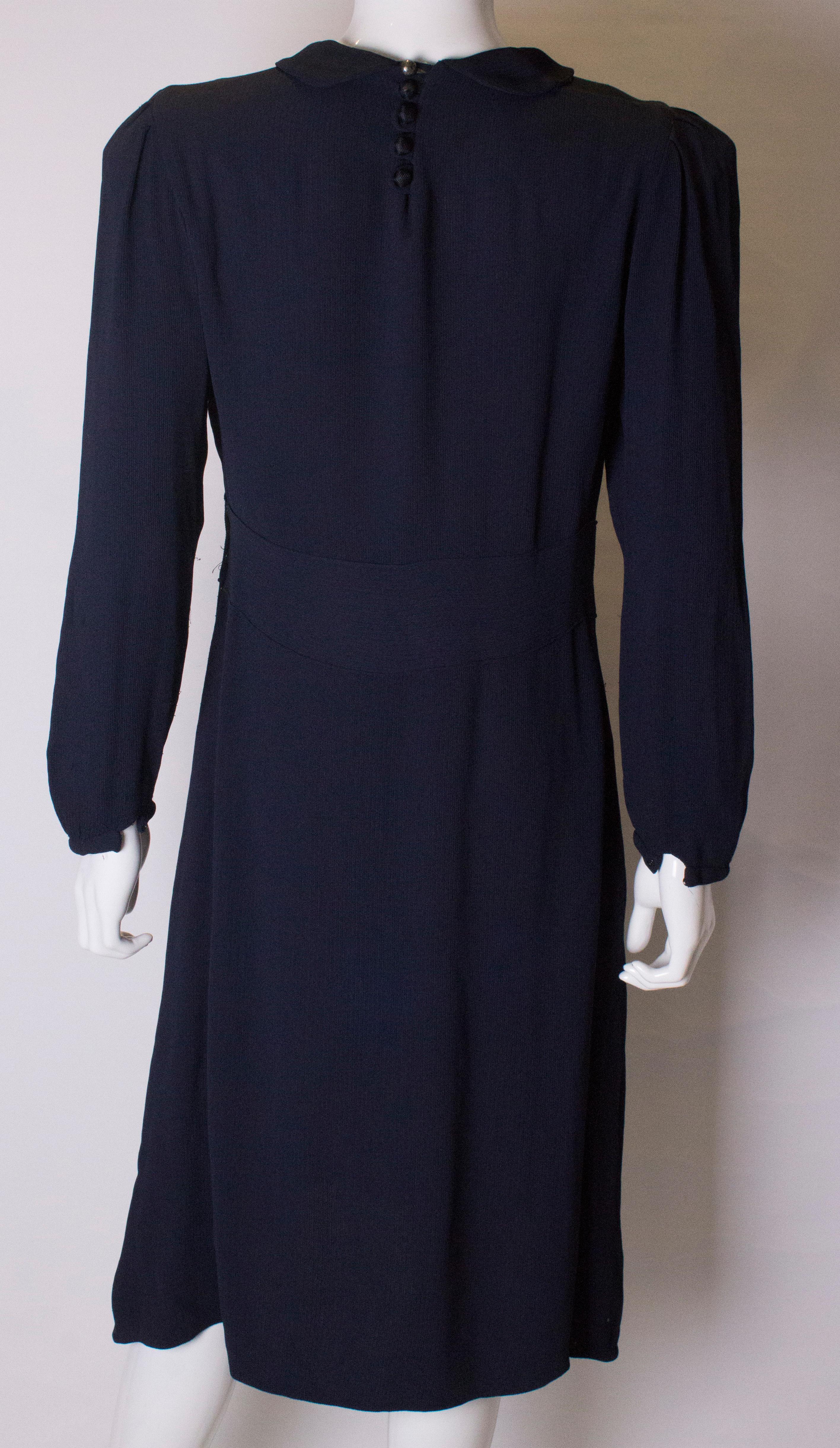 Vintage Blue 1940s Day Dress For Sale 3