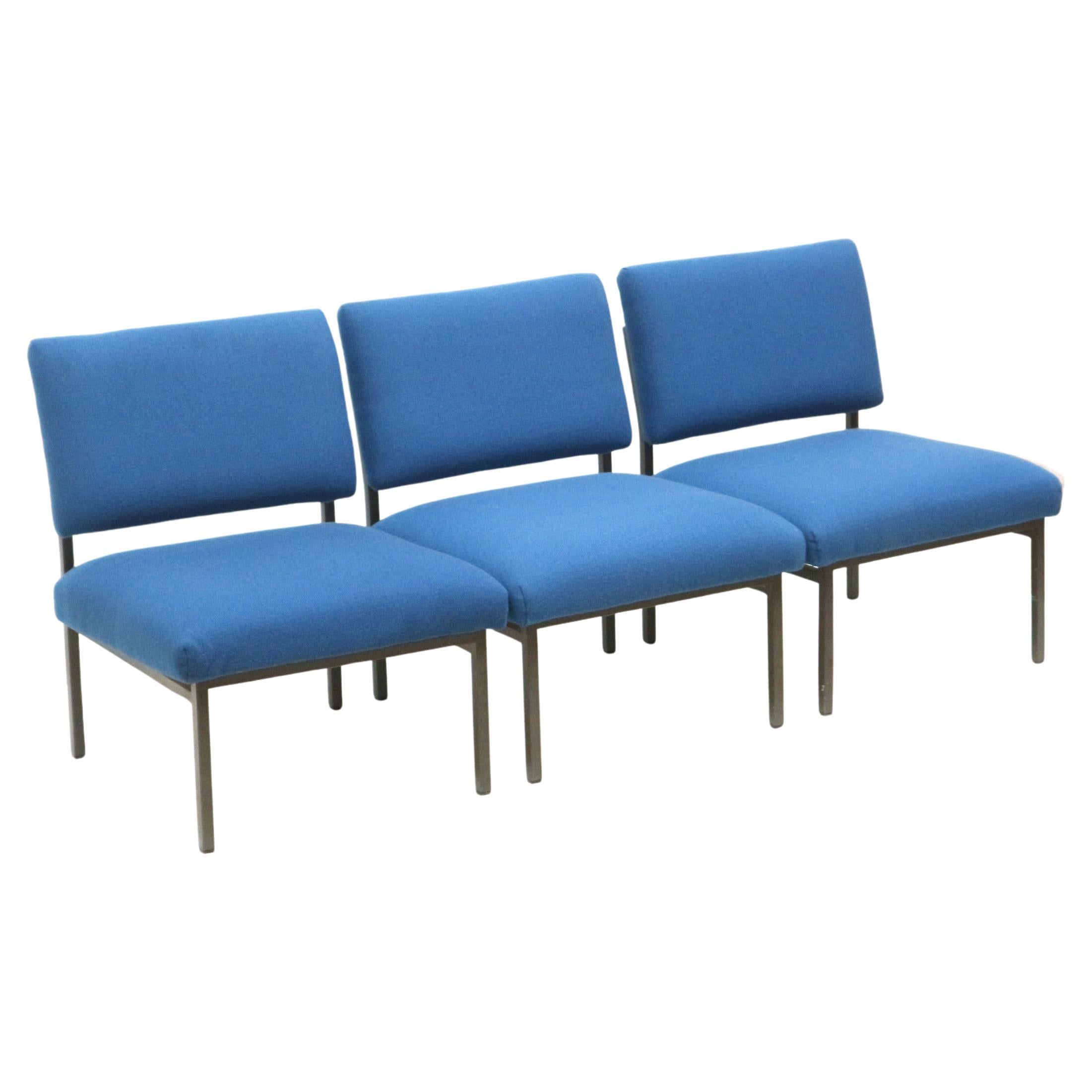 Sofá azul vintage de 3 plazas/set de 3 sillones de los años 70 en venta