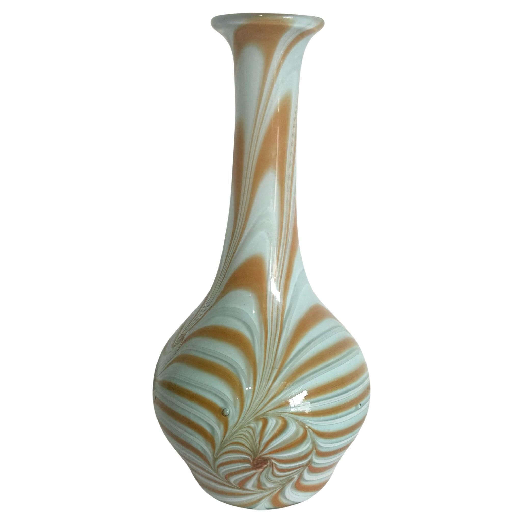 Vintage Blue and Caramel Swirl Blown Glass Vase