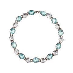 Vintage Blue and Clear Crystal Choker Necklace, Open-Back, Circa 1960s