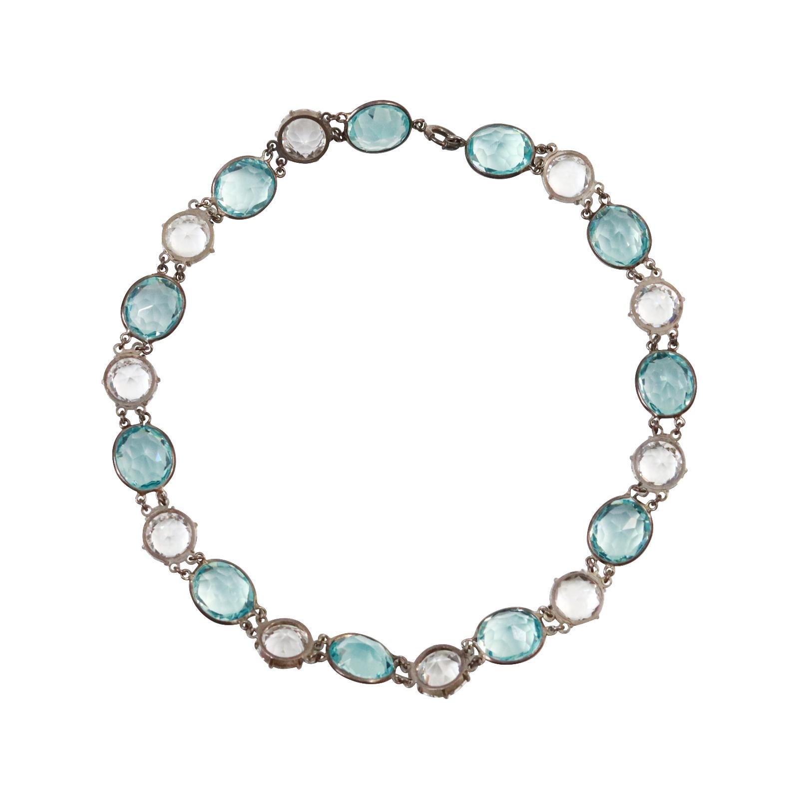 Choker-Halskette aus blauem und klarem Kristall mit offenem Rücken, ca. 1960er Jahre (Moderne) im Angebot