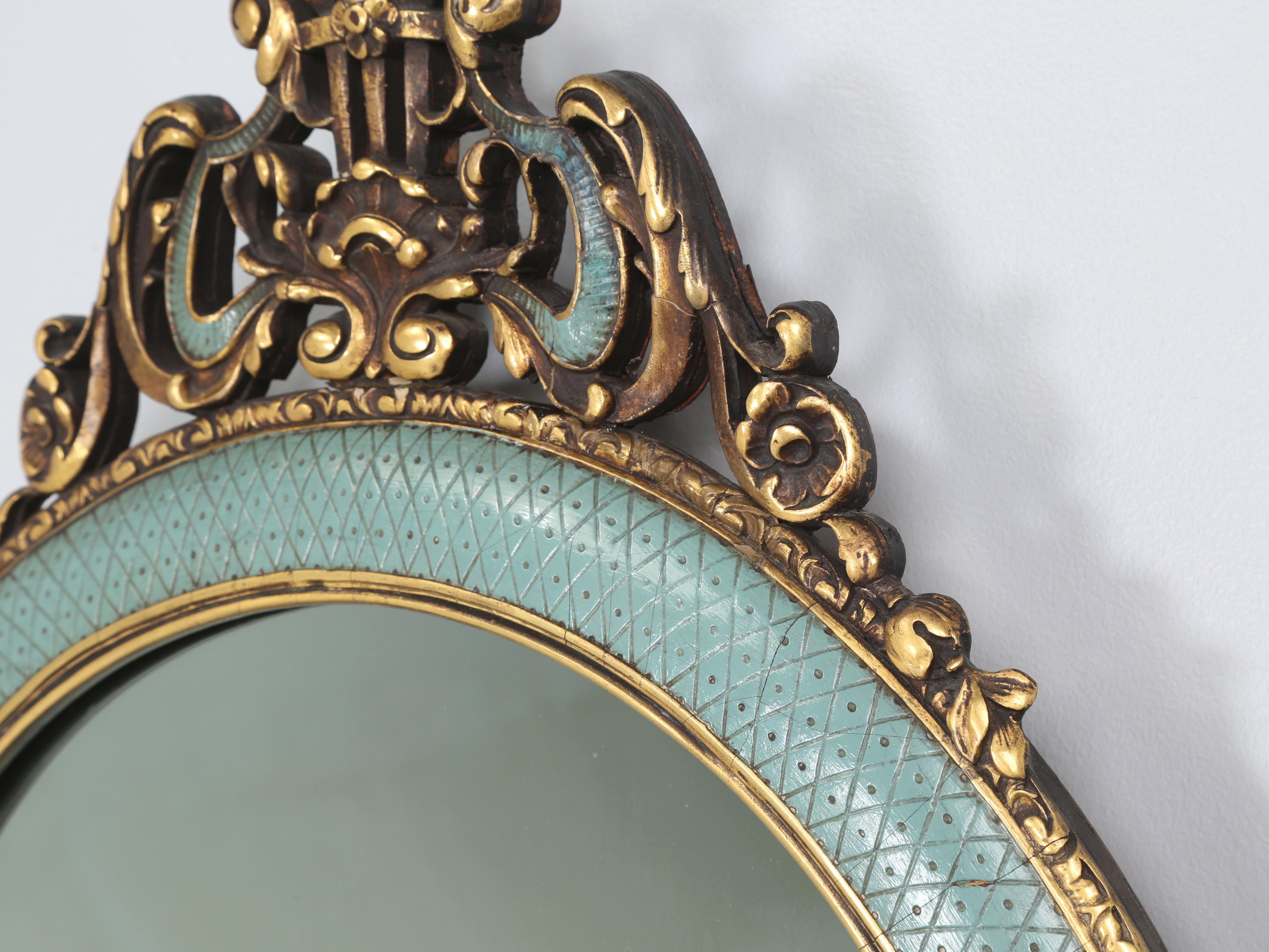 Vintage Blau und vergoldet Wandspiegel im Angebot 1