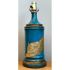 Vintage Blue and Gold Decoupage Leopard Lamp