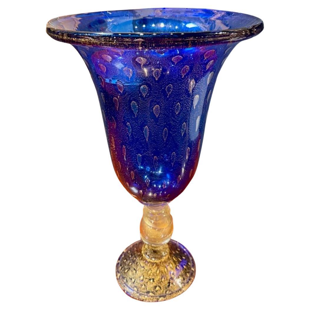 VIntage Blue and Gold Murano Glass Vase