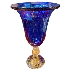 Vaso in vetro di Murano blu e oro Vintage By