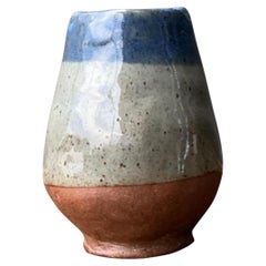 Jarrón de cerámica vintage azul y gris