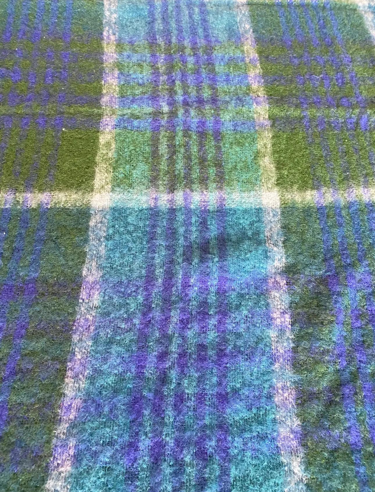 Vintage Blue and Green Irish Wool and Mohair Blanket By Donegal Design For Sale 3