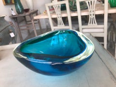 Vintage Blue and Green Murano Glass Bowl by Seguso 1970s Unmarked