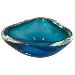 Vintage Blue and Green Murano Glass Bowl by Seguso 1970s Unmarked