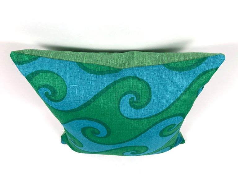 Vintage Blue And Green Sea Scroll Pattern Pillows Hand Printed By