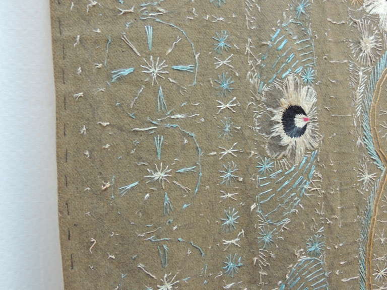 Hand-Crafted Vintage Blue and Grey Embroidery Artisanal Suzani Wall Hanging Tapestry