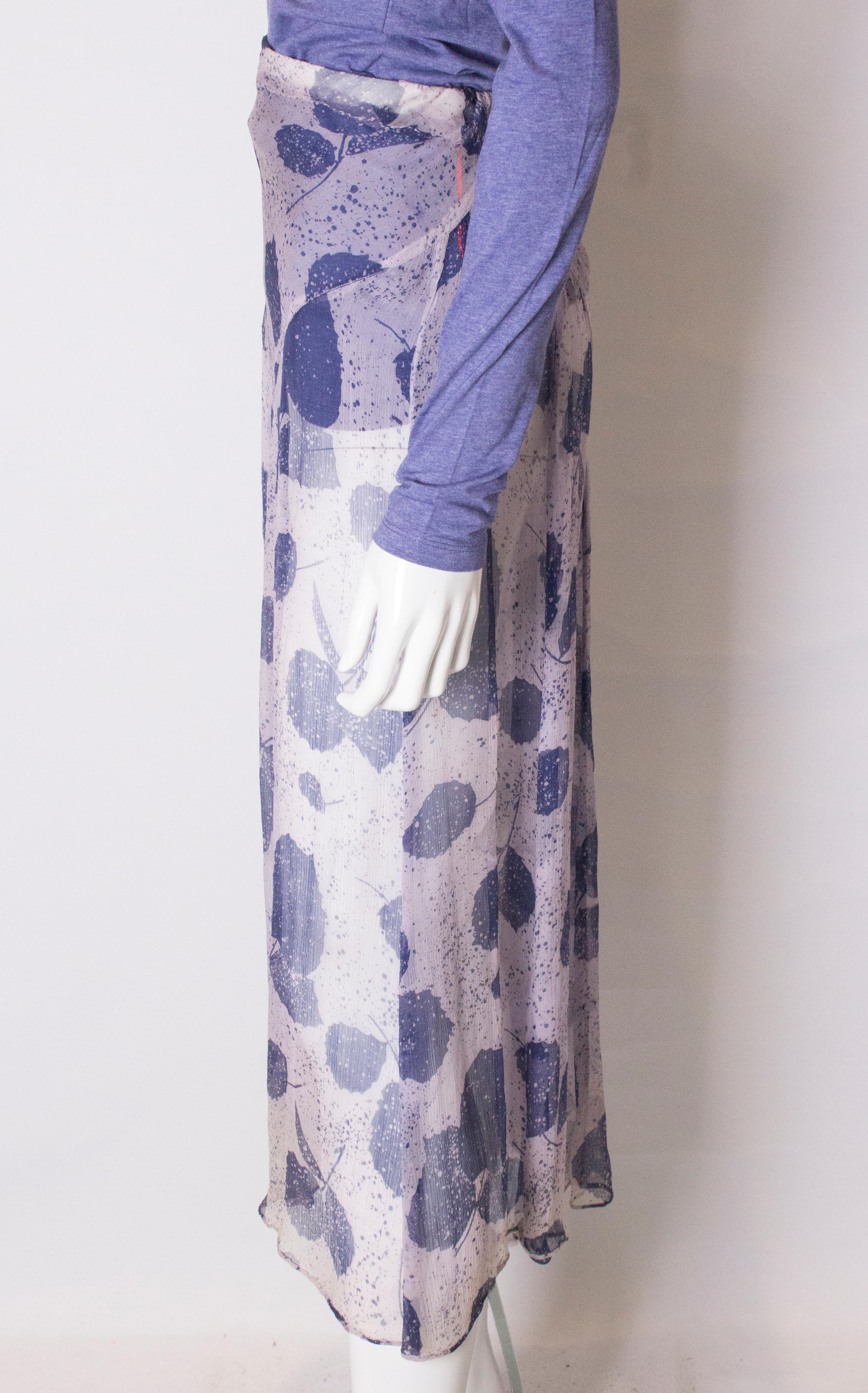 Vintage Blue and Ivory Silk Chiffon Skirt 1