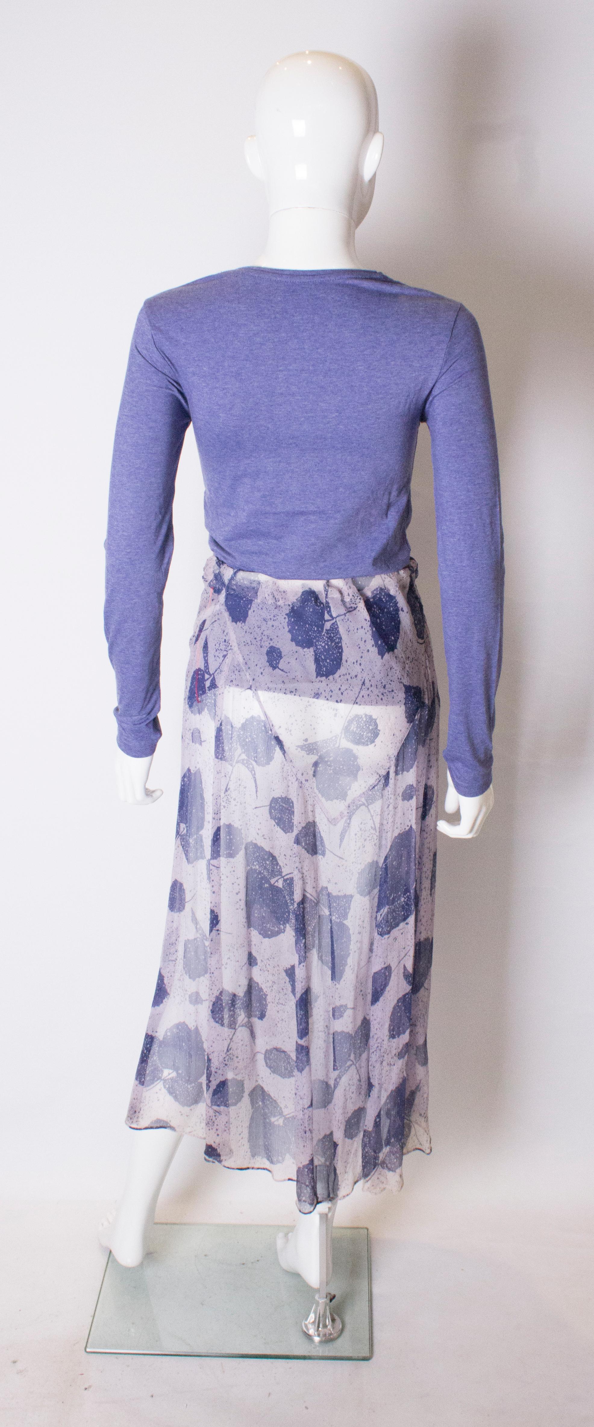 Vintage Blue and Ivory Silk Chiffon Skirt 2