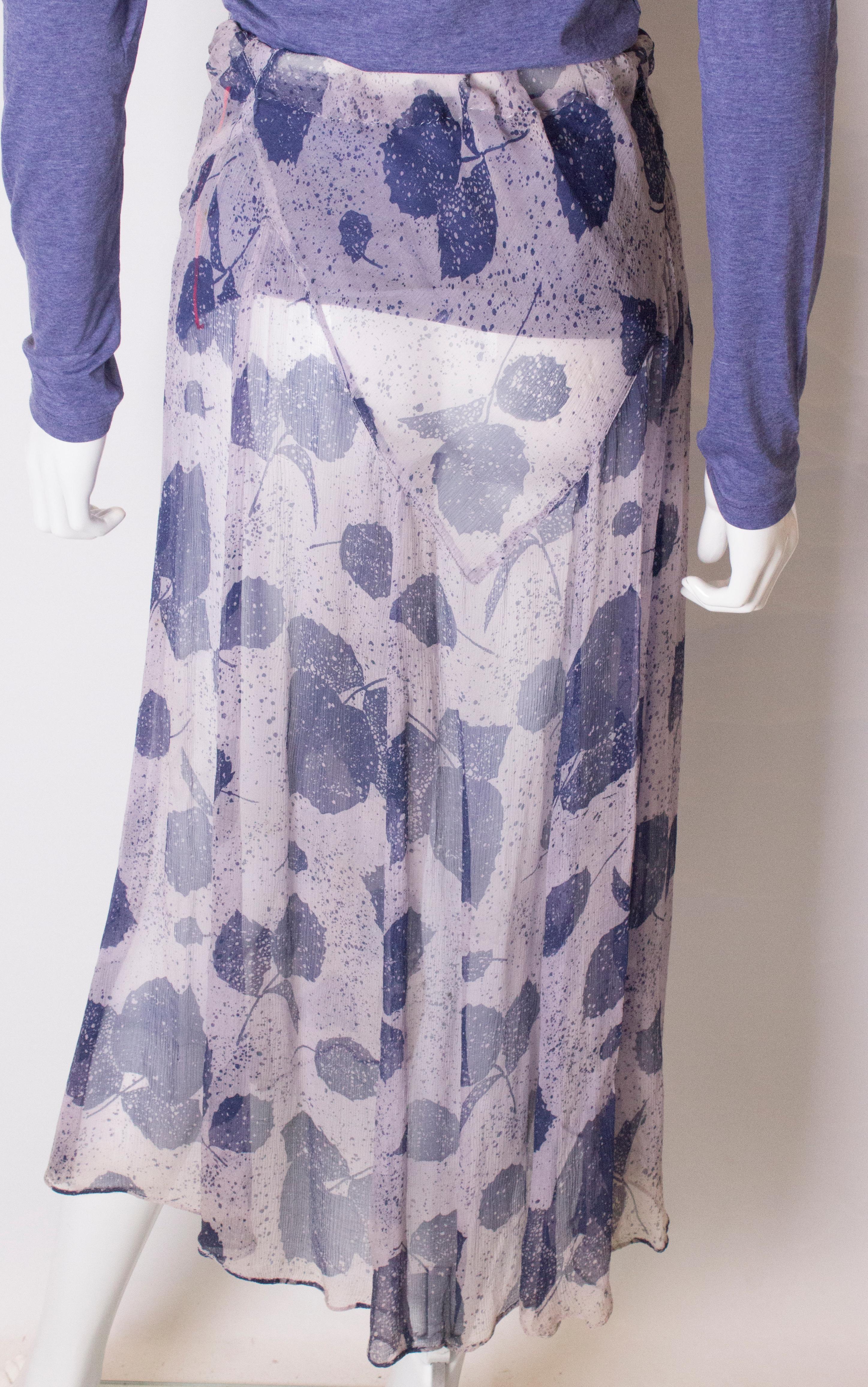 Vintage Blue and Ivory Silk Chiffon Skirt 3