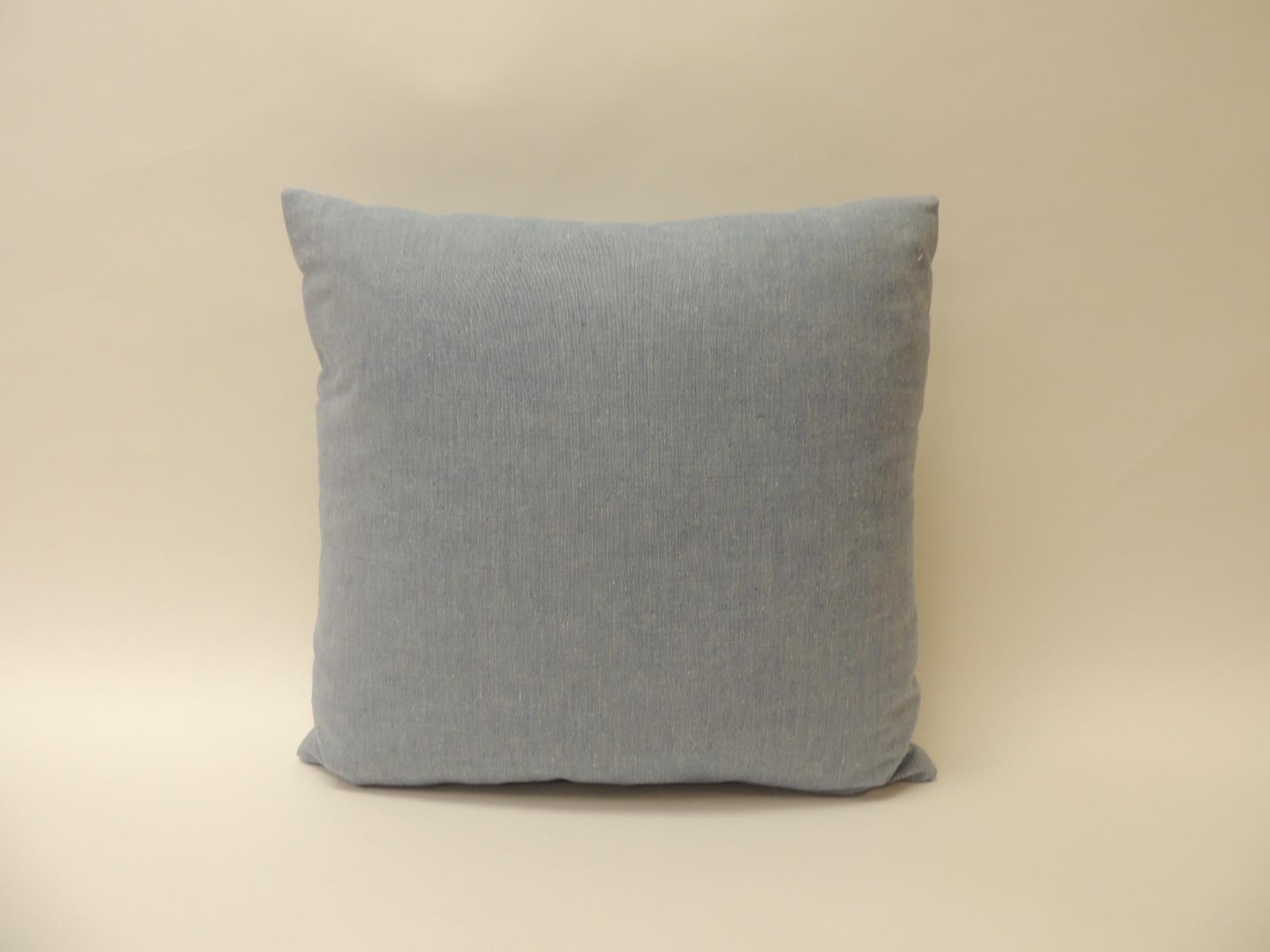 Hand-Crafted Vintage Blue and Natural Hand-Blocked Tribal Batik Decorative Pillow For Sale