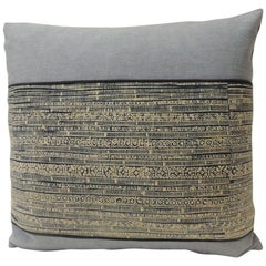 Vintage Blue and Natural Hand-Blocked Tribal Batik Decorative Pillow