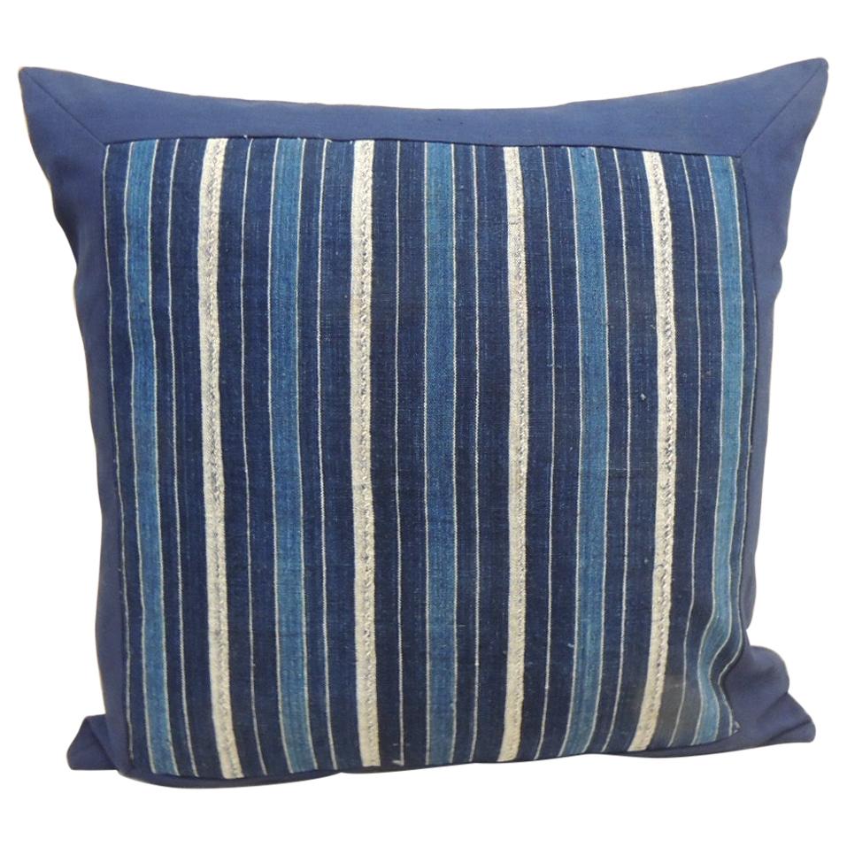 Vintage Blue and Natural Yoruba African Square Decorative Pillow For