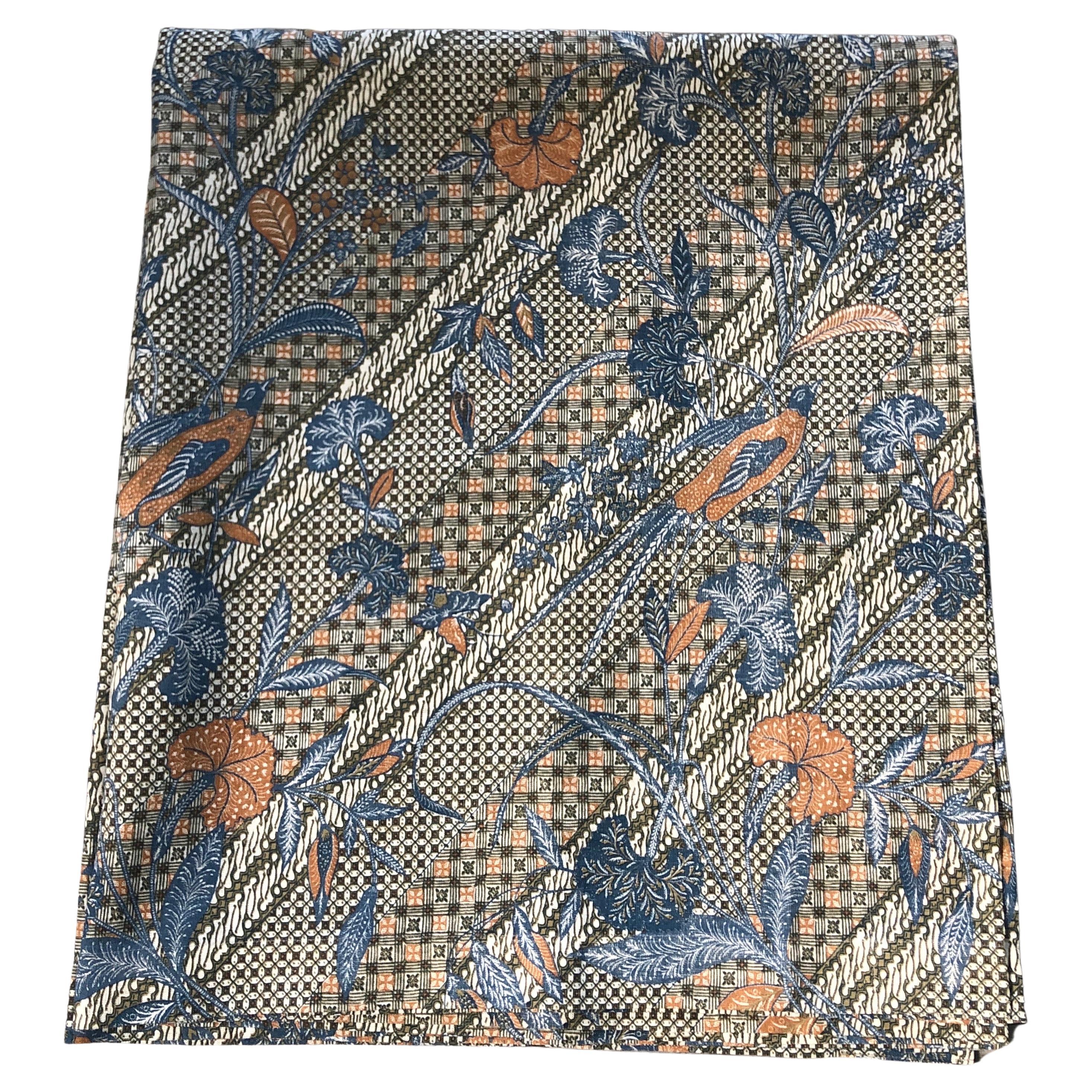 Vintage Blue and Orange Batik Decorative Textile Panel
