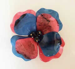 Broche vintage en bakélite bleue et rose, France, années 1970