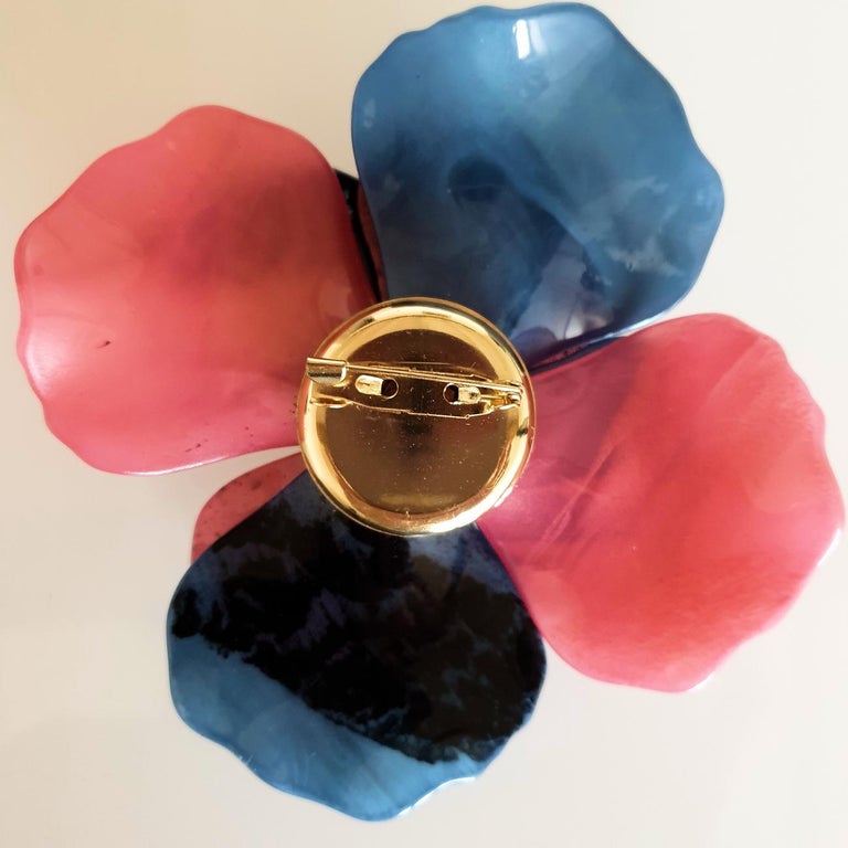 Broche Vintage En Bakélite - Motif Fleur Bleu-violet - Années 30-50 - Très Bon état