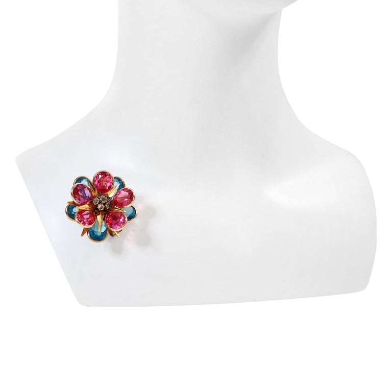 Broche épingle Vintage En Forme De Fleur En Cristal Saphir - Style Art Déco - Neuf Avec étiquettes