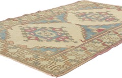 Vintage Blue and Pink Turkish Oushak Rug