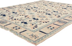 Vintage Blue and Pink Turkish Oushak Rug