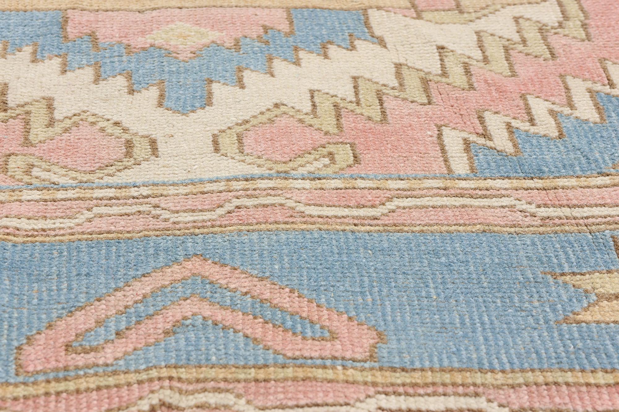 Vintage Blue and Pink Turkish Oushak Rug  In Good Condition For Sale In Dallas, TX