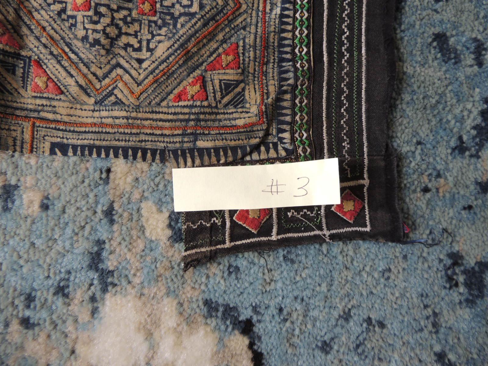 Chinese Vintage Blue and Red Miao Embroidered Textile Fragment For Sale