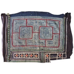 Vintage Blue and Red Miao Embroidered Textile Fragment