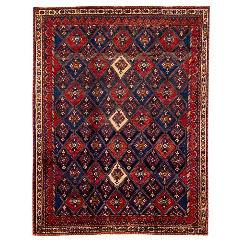 Vintage Persian Turkmen Handmade Geometric Pattern Red Wool Rug For ...