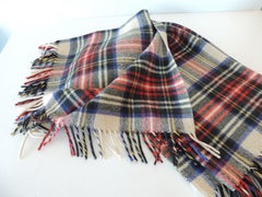 Vintage Blue and Red Tartan Plaid Wood Throw
