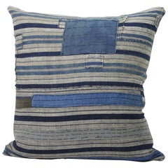 Vintage Blue and Tan Patchwork Style Pillow
