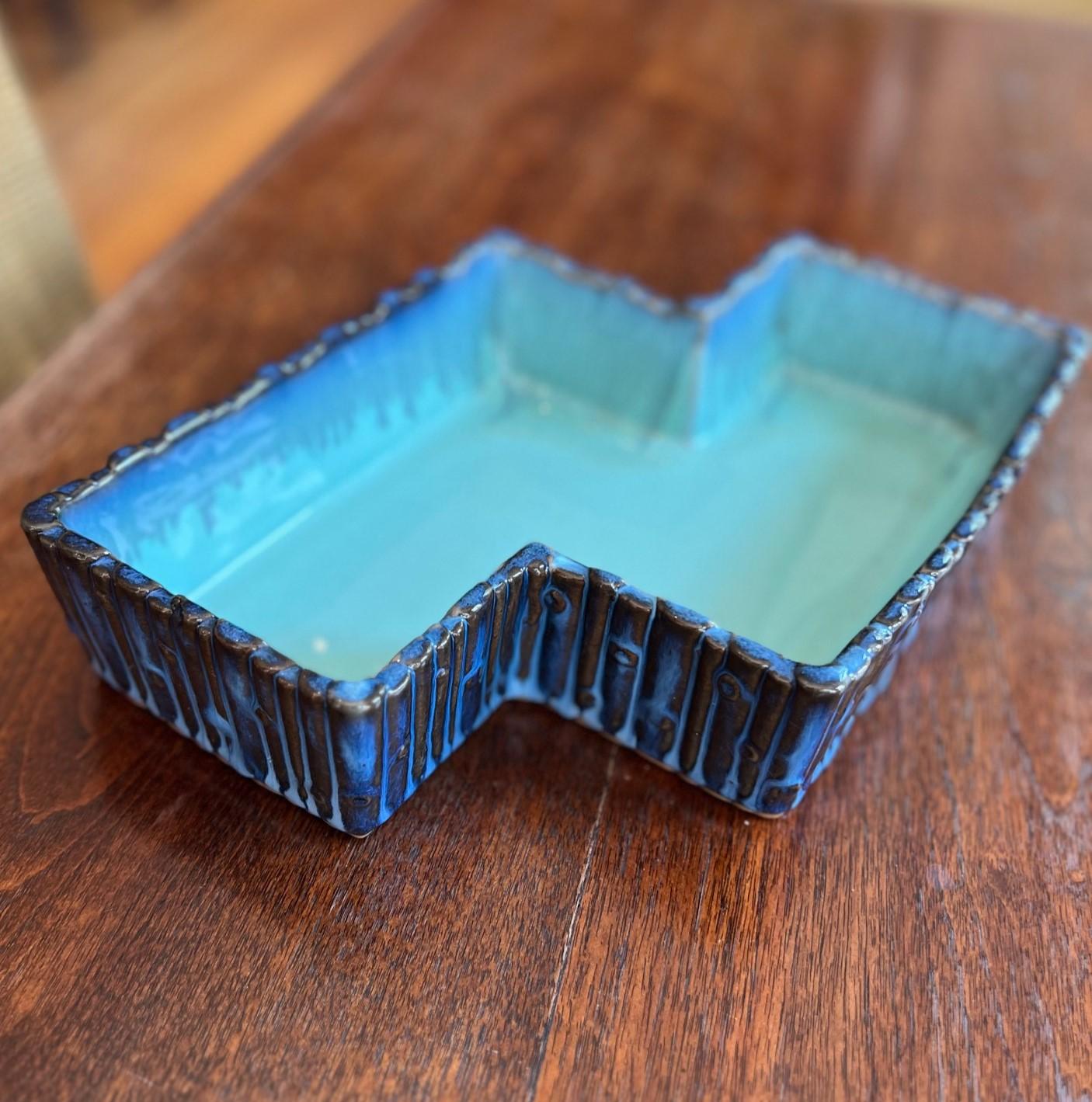 Modern Vintage Blue and Turquoise Japanese Hishikigama Water Basin/Ikibana Vessel For Sale