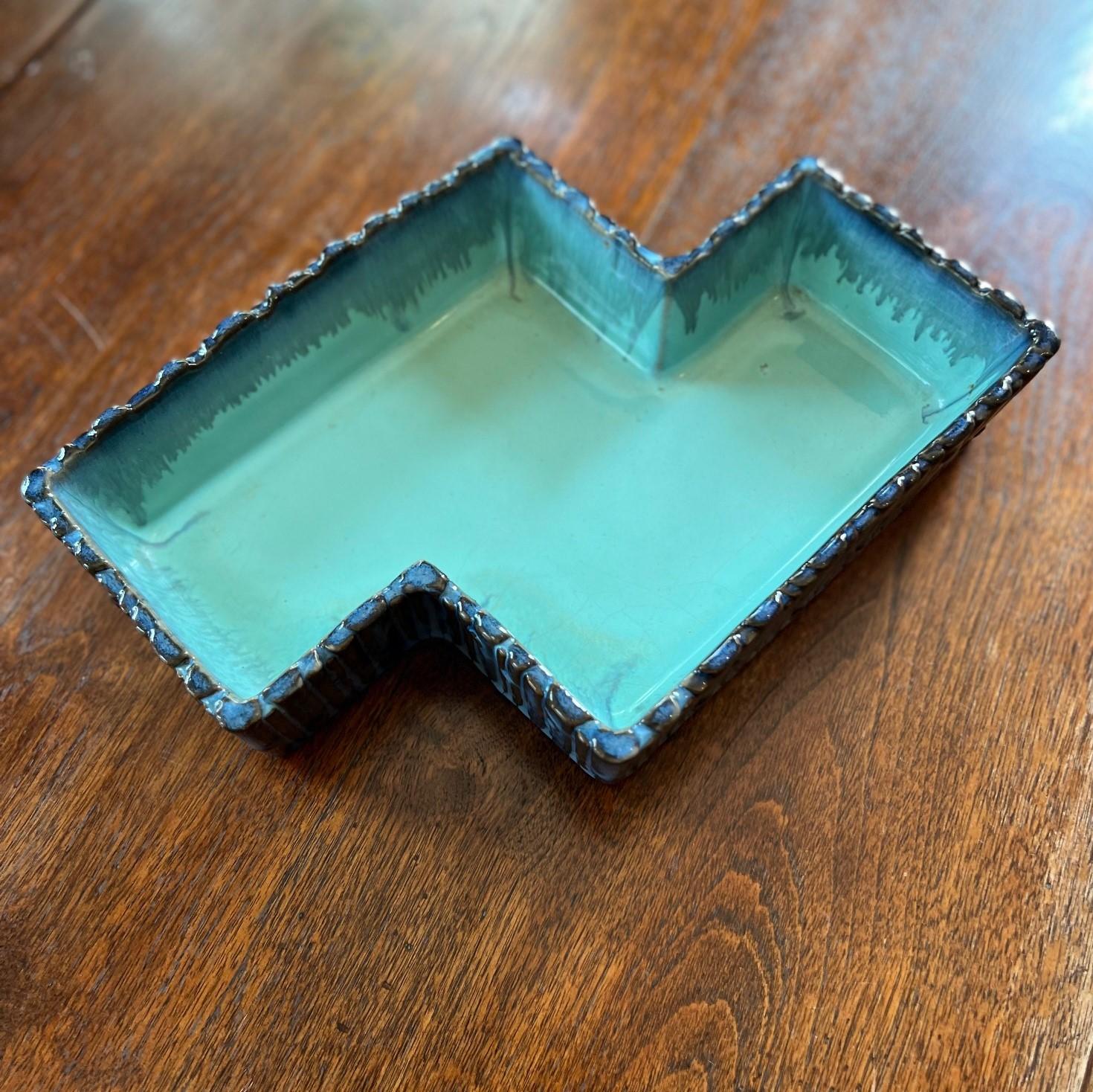 Glazed Vintage Blue and Turquoise Japanese Hishikigama Water Basin/Ikibana Vessel For Sale
