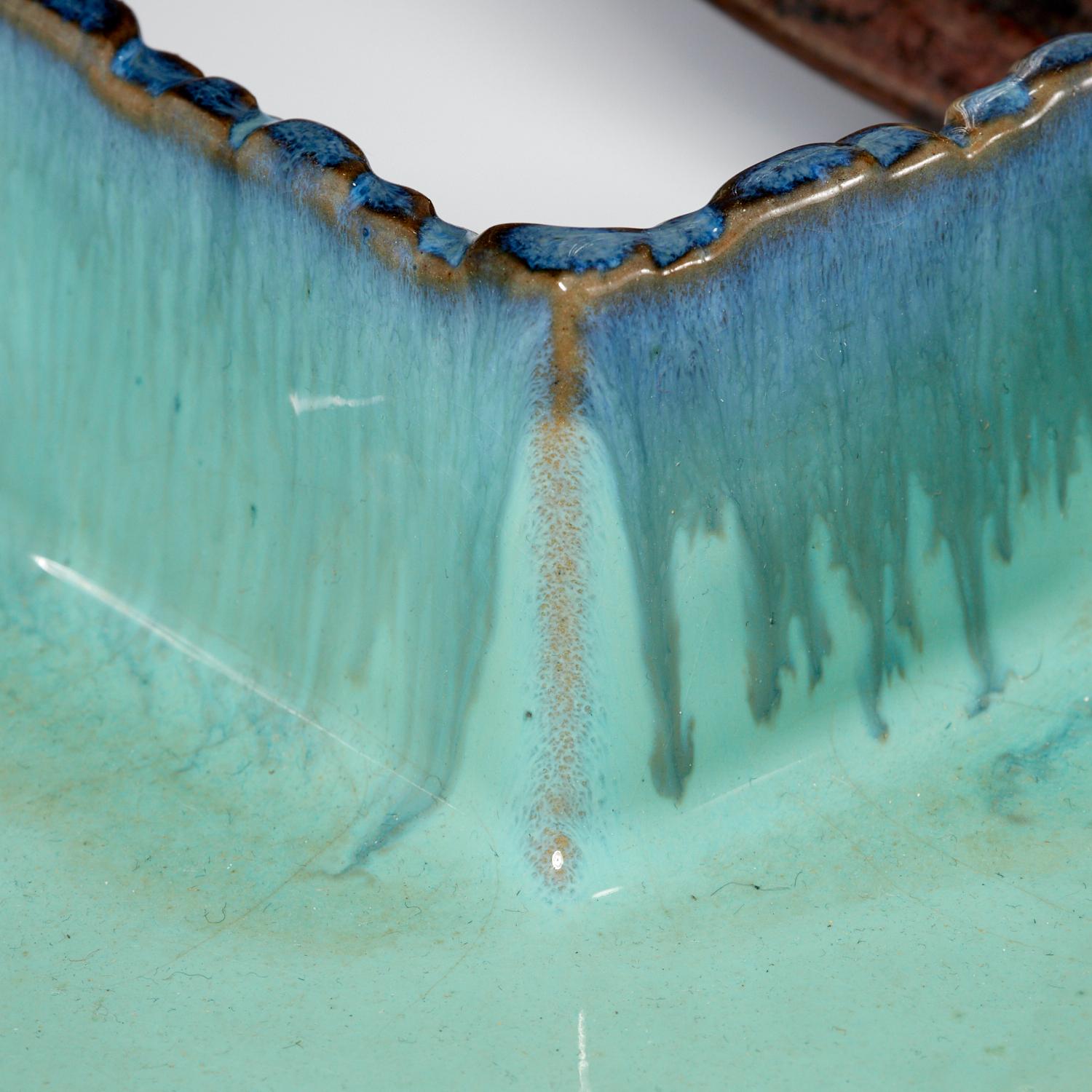 Vintage Blue and Turquoise Japanese Hishikigama Water Basin/Ikibana Vessel For Sale 1