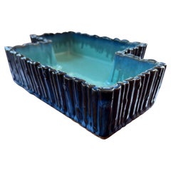Vintage Blue and Turquoise Japanese Hishikigama Water Basin/Ikibana Vessel