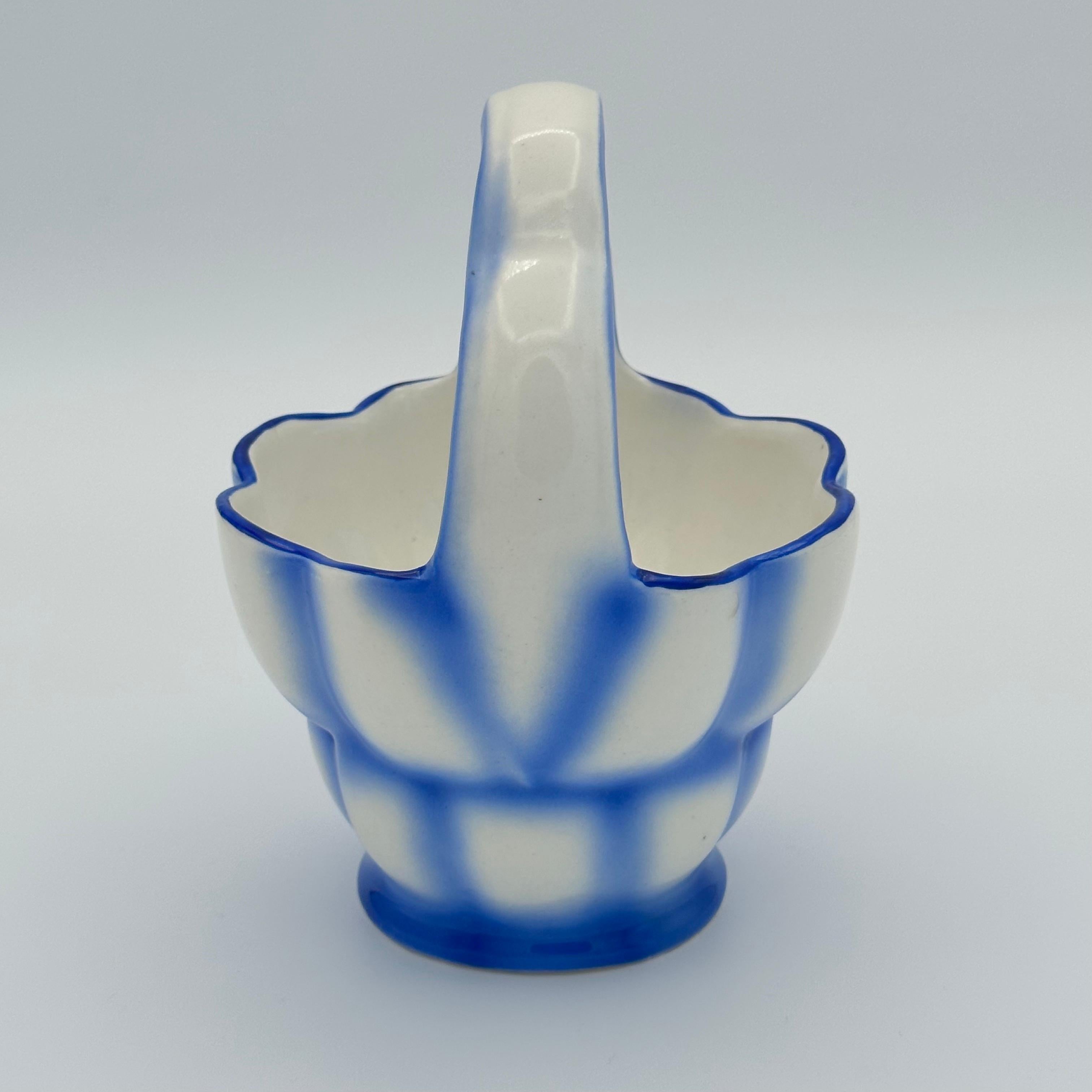 Vintage Blue and White Art Deco Spritzdekor Ceramic Basket from Czechoslovakia  For Sale 6