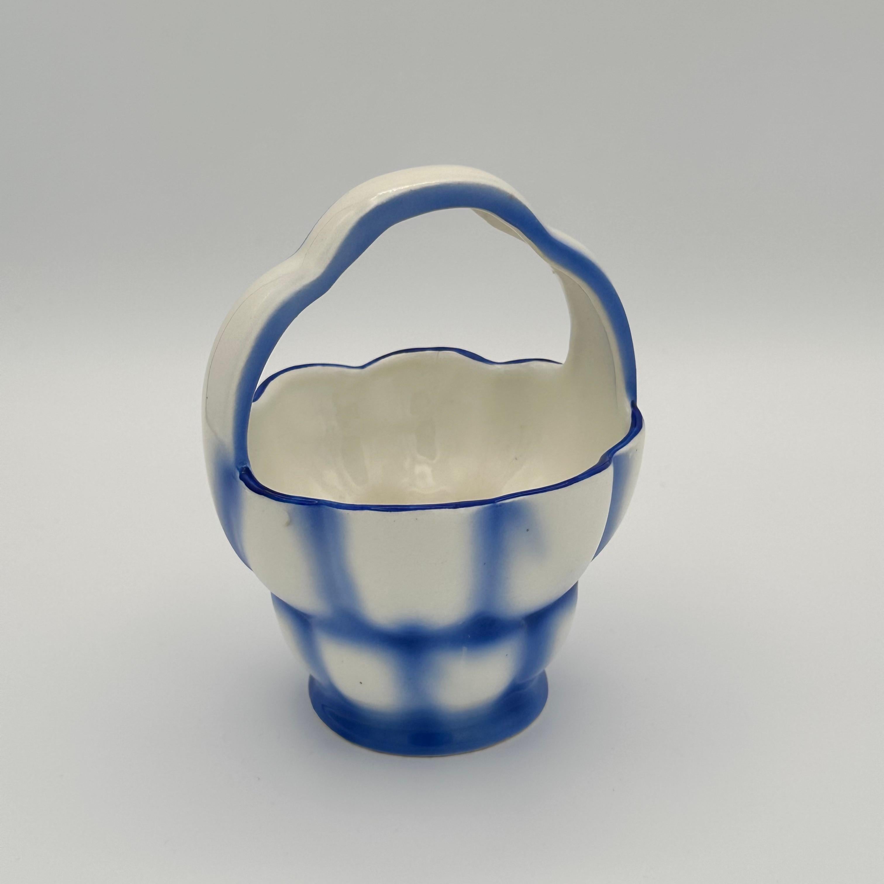 Vintage Blue and White Art Deco Spritzdekor Ceramic Basket from Czechoslovakia  For Sale 1