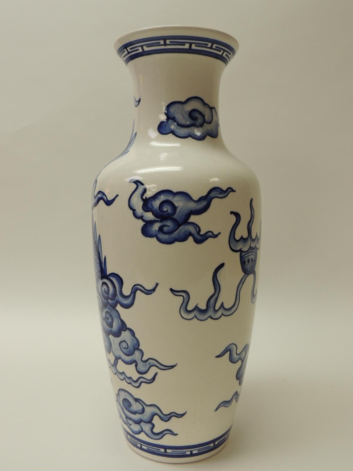 Chinese Vintage Blue and White Porcelain Asian Tall Vase