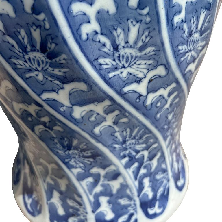 20th Century Vintage Blue and White Ceramic Chinoiserie Garden Stool With Floral Scroll Motif For Sale
