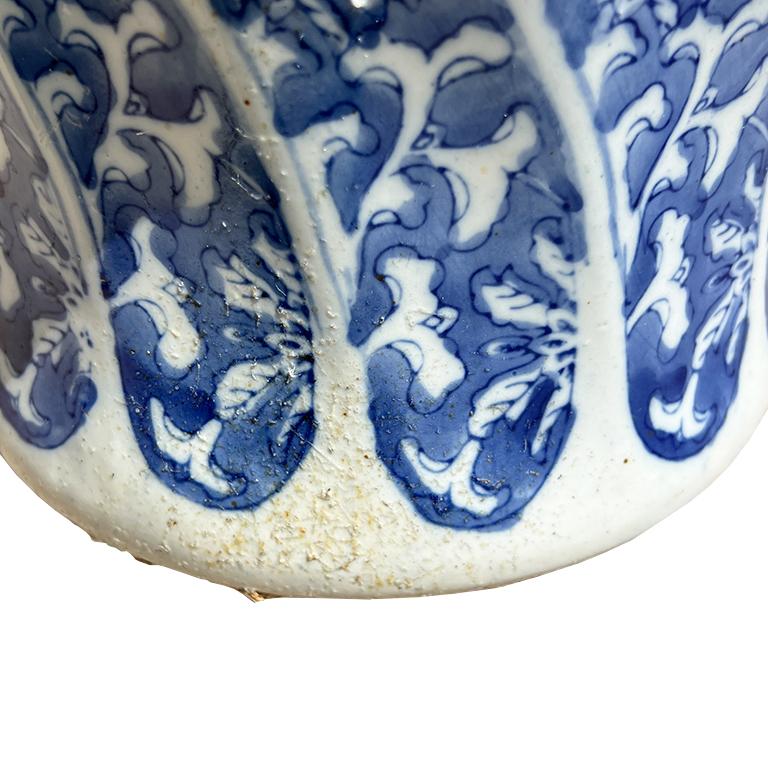 Vintage Blue and White Ceramic Chinoiserie Garden Stool With Floral Scroll Motif For Sale 3