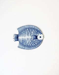 Vintage Blue and White Ceramic Fish Trivet or Wall Art