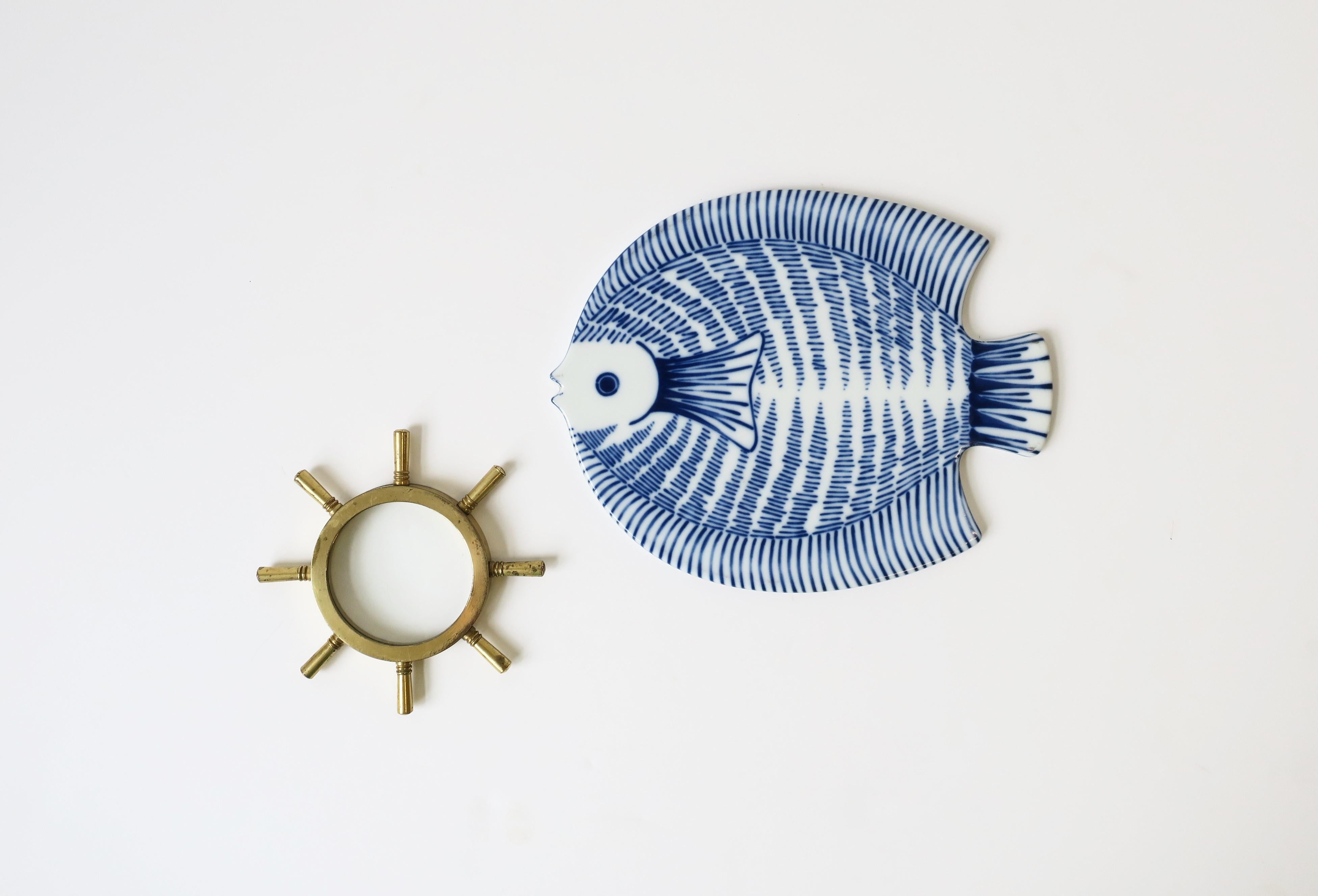 Vintage Blue and White Ceramic Fish Trivet or Wall Art 1
