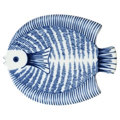 Vintage Blue and White Ceramic Fish Trivet or Wall Art