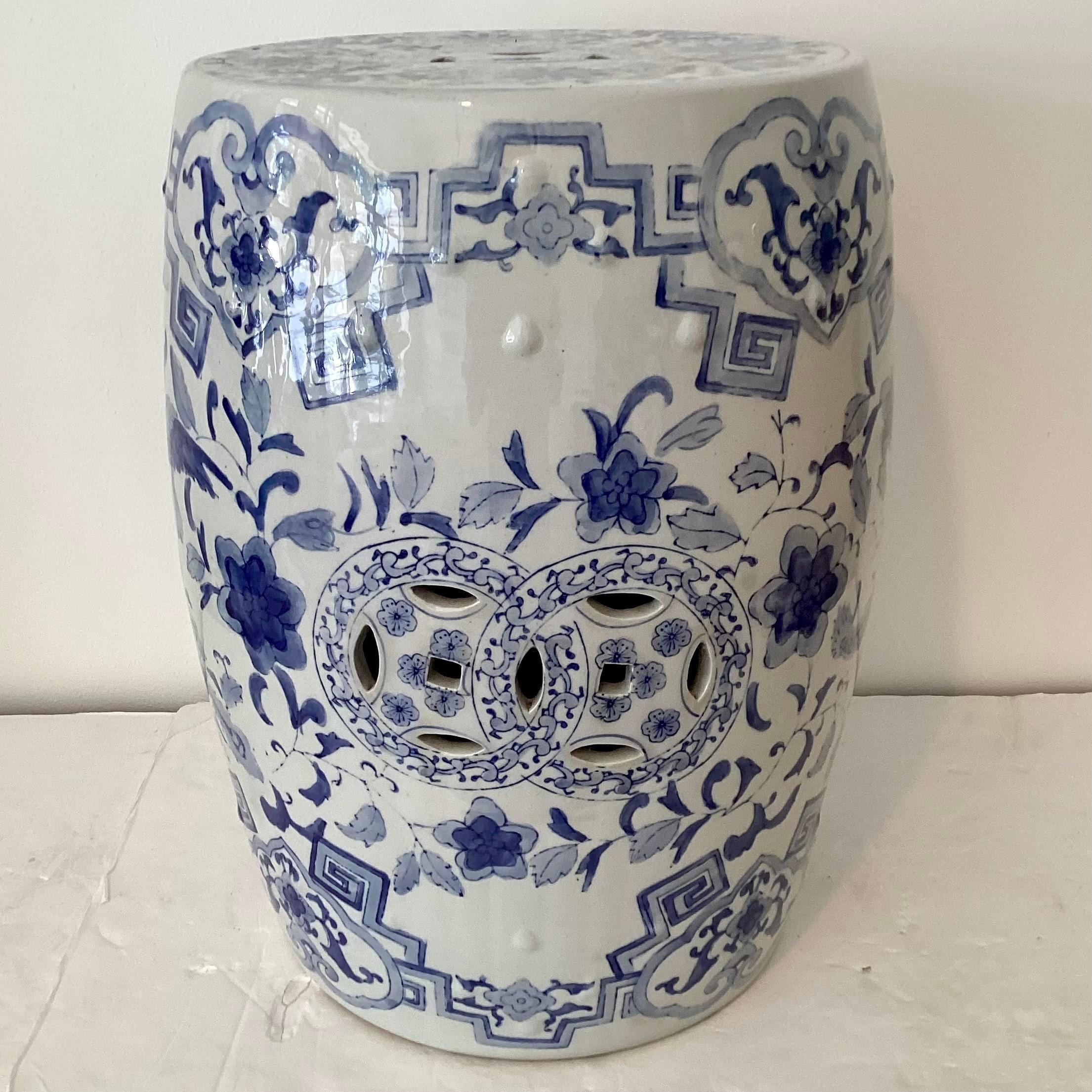 vintage blue and white garden stool