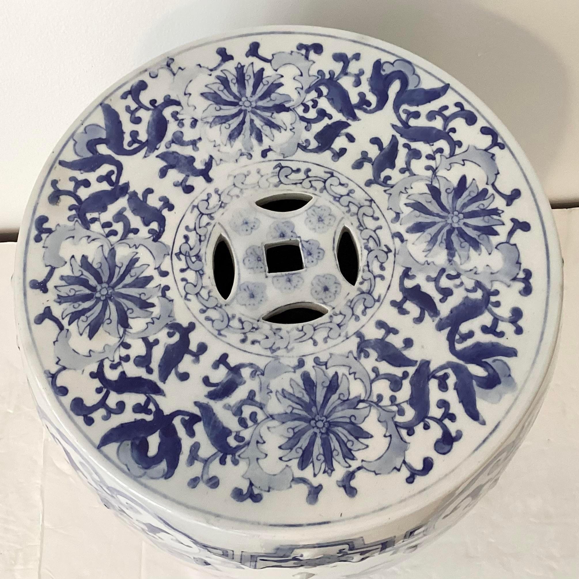 Vintage Blue and White Ceramic Garden Seat 1