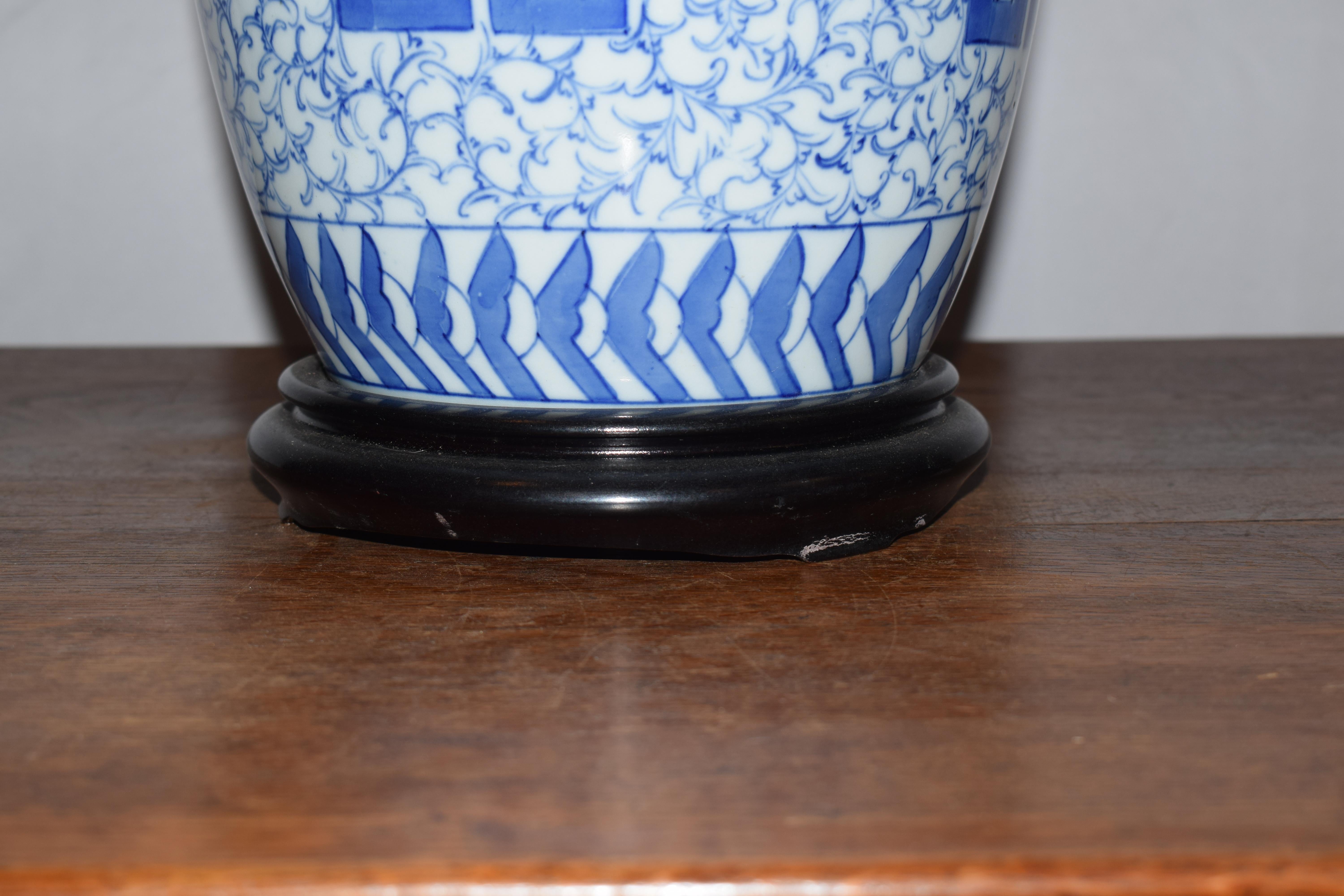 Vieille lampe Ginger Jar en céramique bleue et blanche 4