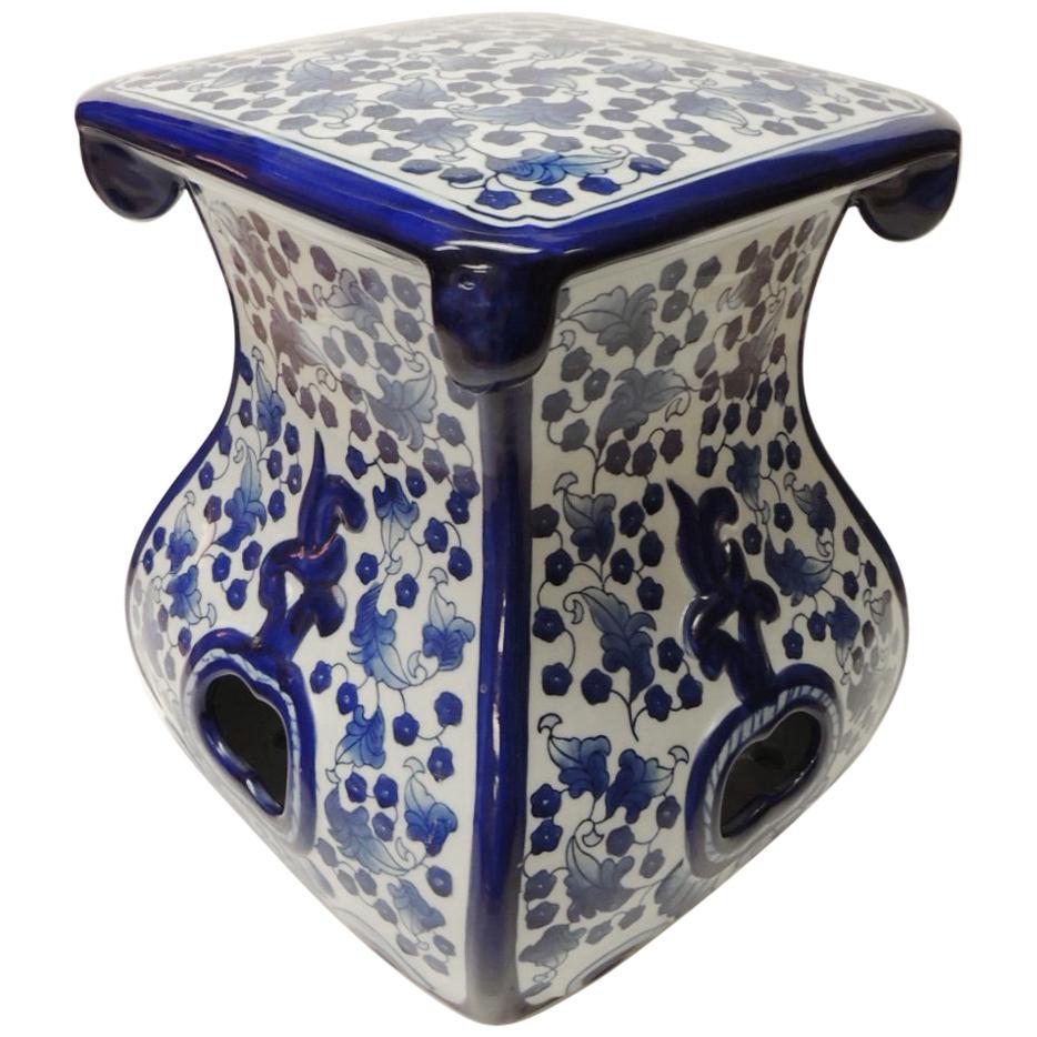 Vintage Blue and White Ceramic Painted Garden Stool